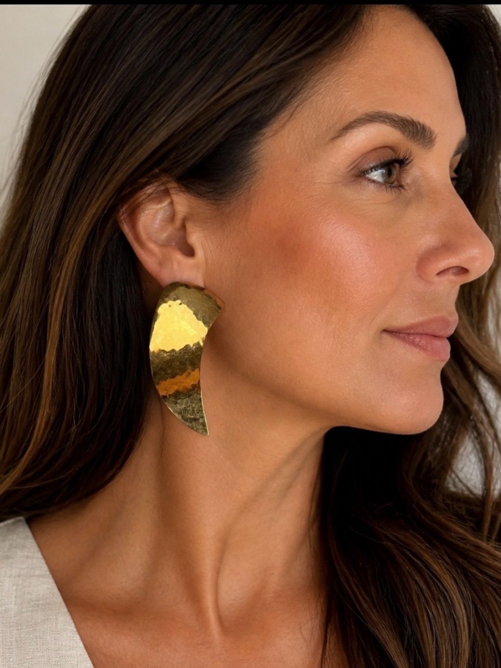 L. Bott Signed Hammered Gold Tone Earrings